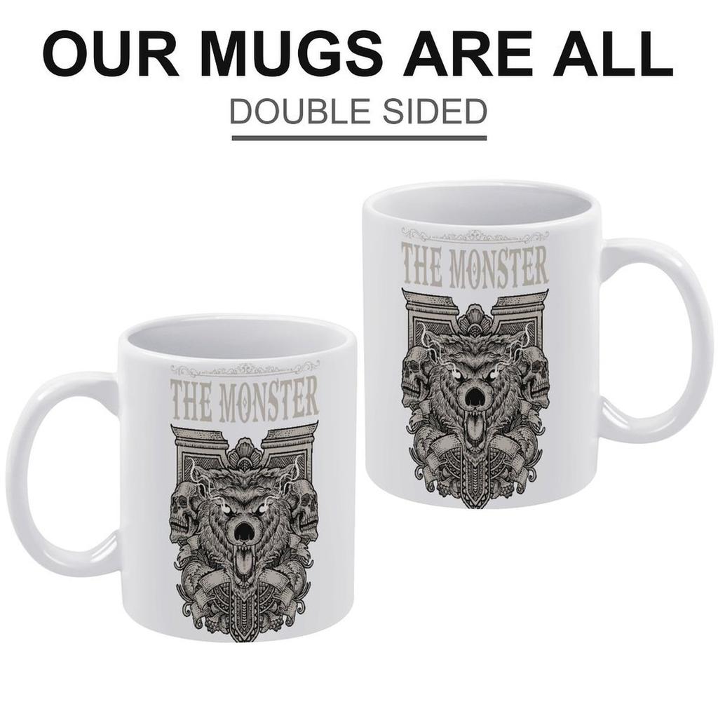 11oz Weiße Keramiktasse mit doppelten Druckflächen, glattem, glänzendem Korpus und einfachem Griff für Kaffee, Tee und warme Getränke