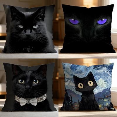 Beliebte Schwarze Katze Kissenbezug Weich Waschbar Kissenhülle Mehrzweck für Sofa Bett Reise Büro