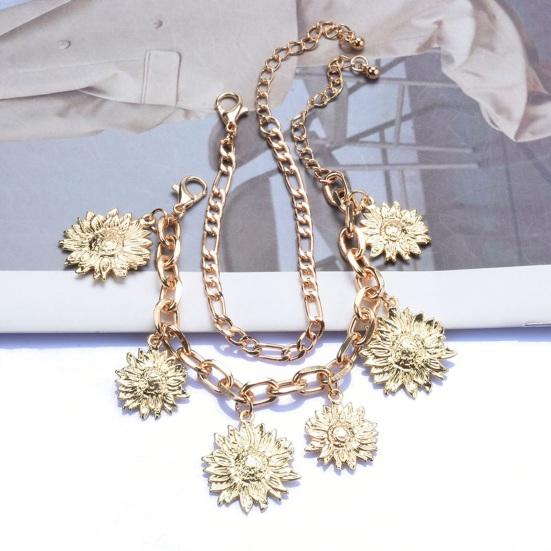 

2 шт. браслет-цепочка двухслойный штабелируемый регулируемой длины ретро кулон с подсолнухом браслет из сплава для женщин и девочек ювелирные изделия в подарок