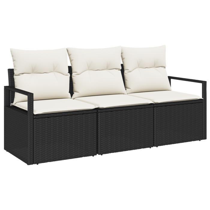 Canapé de Jardin 3 Pièces vidaXL avec Coussins Noir en Rattan Poly, Canapé de Jardin 2 Places vidaXL avec Coussins Noir 3346237