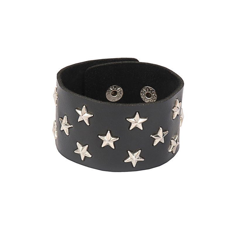 Bracelet Punk Rock Nouvelle Étoile 2025 en Faux Cuir Pour Hommes Femmes Jonc à Pointes Bijoux Gothiques Cosplay Vêtements Emo Accessoires