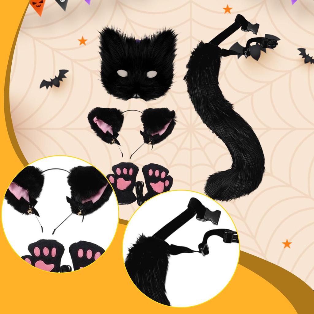 Fuchs Katzenohren Stirnband und Schwanz Set Haarreif für Bühne Cosplay Geburtstag Karneval