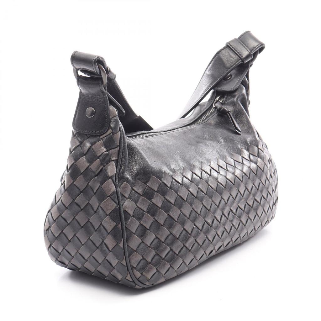 Used BOTTEGA VENETA Intrecciato Shoulder Bag leather Black Gray Used Women