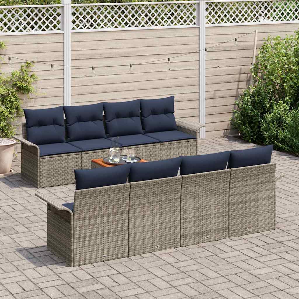 9 Piece Grey Garden Sofa Set with Cushions