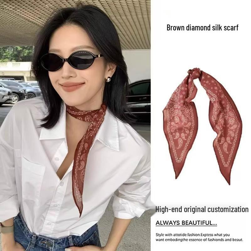 Women's Silk Square Scarf - Cashew Flower Bandana, Elegant Neck Accessory for 2025 