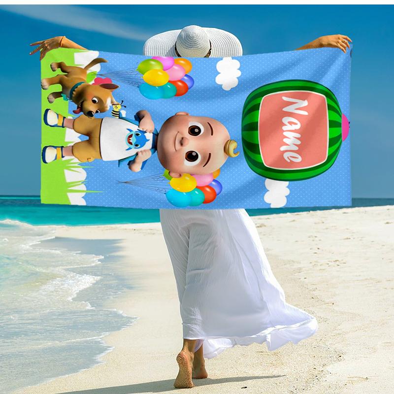 Custom Name Ultra-Soft Beach Towel with CoComelon Theme,Ideal for Pool - Camping, Diving - Perfect Travel Essential, Vibrant Beach Towel.