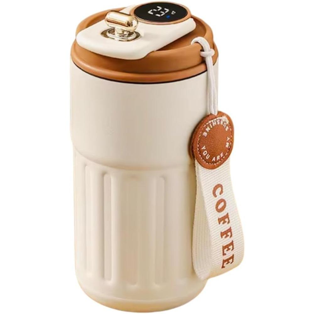 

1 шт. Термос 14 унций из нержавеющей стали, дорожная кофейная кружка, термос с умным дисплеем, непроливающийся стакан для воды, для горячих и холодных напитков 401-500ml белый