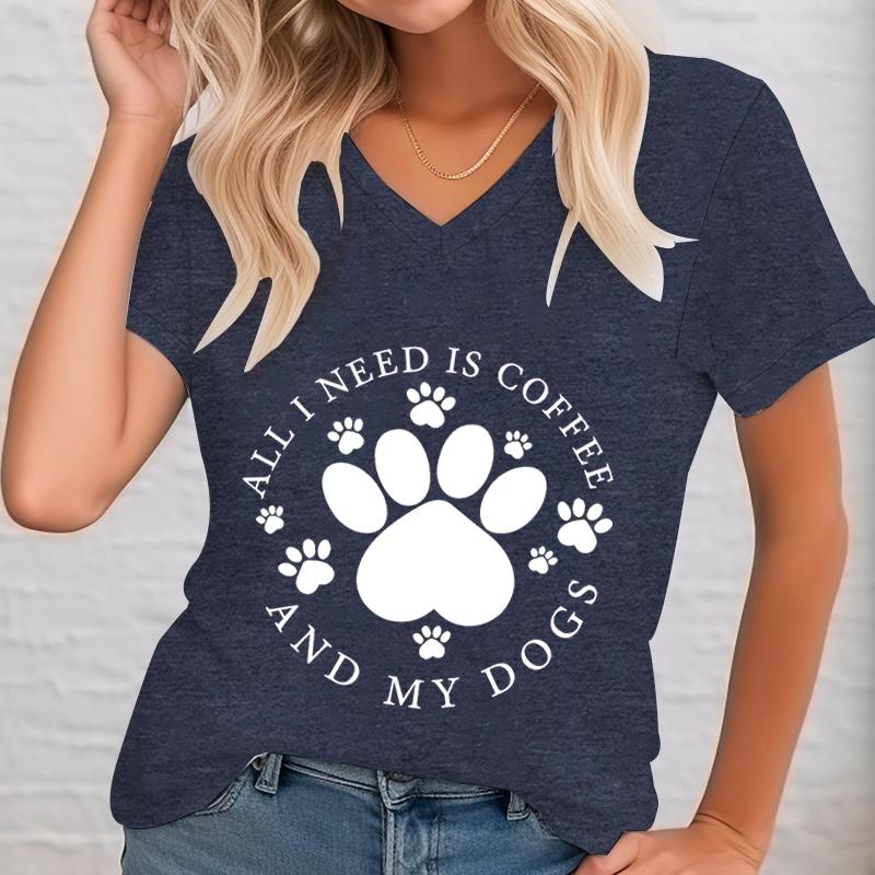 All I Need Is Coffee and My Dogs TShirt Women Vneck Dog Mom Tshirt Coffee and Dogs Shirt Dog Lover Mom Tshirt Gift Top Women