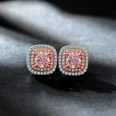 Wertvolle Liebhaber Rosa Diamant Ohrstecker 100% Echt 925 Sterling Silber Versprechen Hochzeit Ohrringe für Frauen Braut Party Schmuck