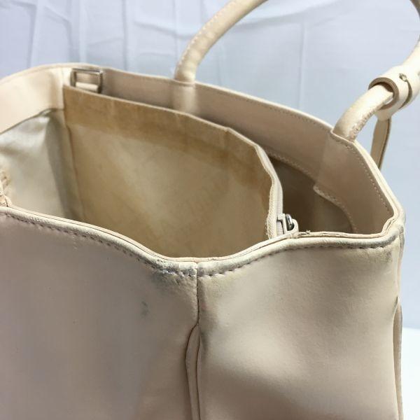 2way! FURLA Leather Shoulder Bag Handbag Beige Plain Italy Made(USED)