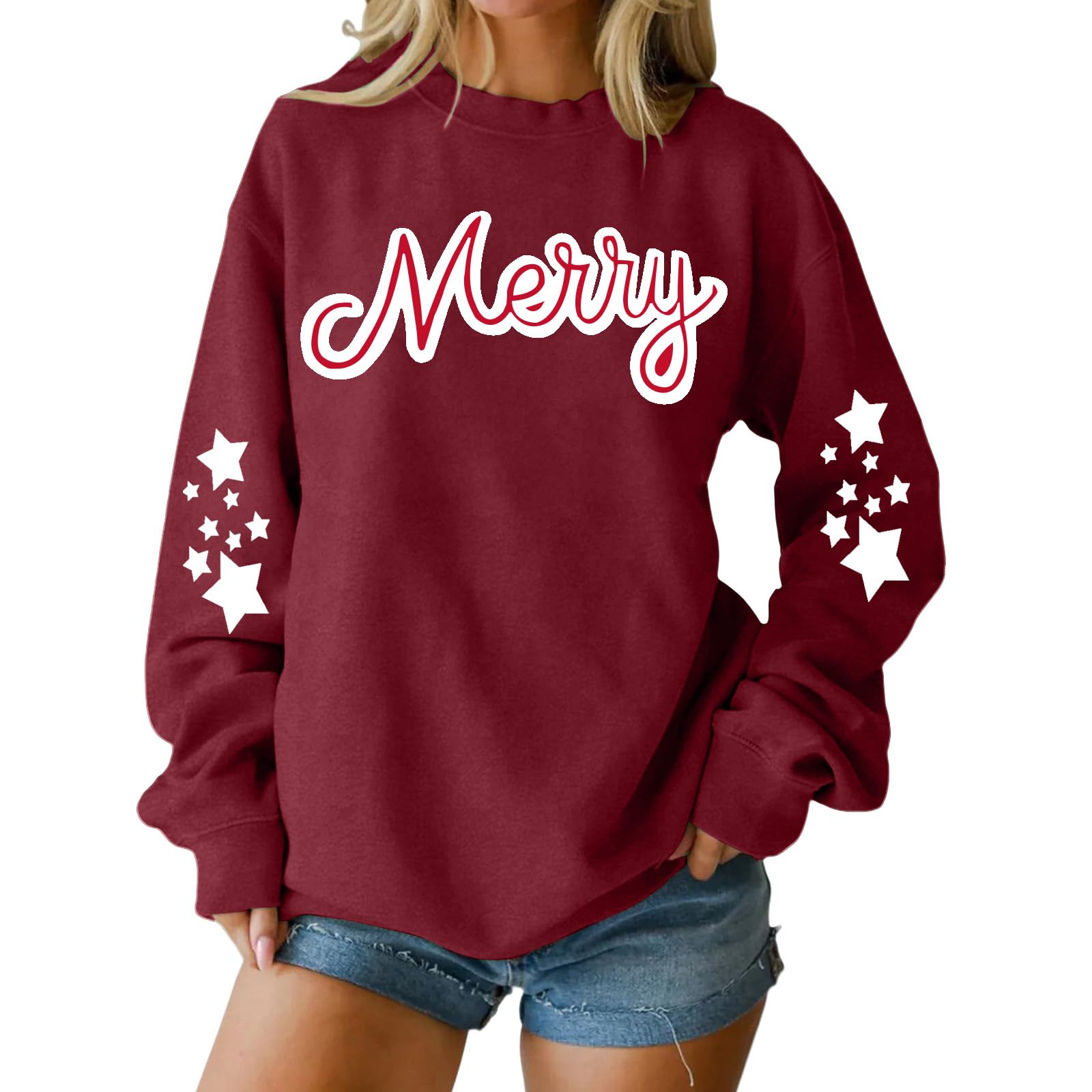 

Женский свободный удобный повседневный модный свитшот с круглым вырезом и длинными рукавами с принтом персонажей S винный