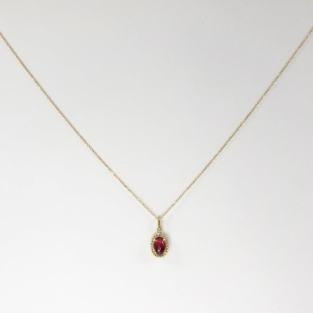 and My Jewelry 10K Yellow Gold Garnet Pendant Oval Cabochon Cut 3017 [Your Box] Necklace, "January Birthstone"