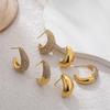 Sparkling Zircon C Shape Hoop Earrings for Women Stainless Steel Sleek Thick Ear Hoops Simple Daily New Jewelry Femal Party Gift