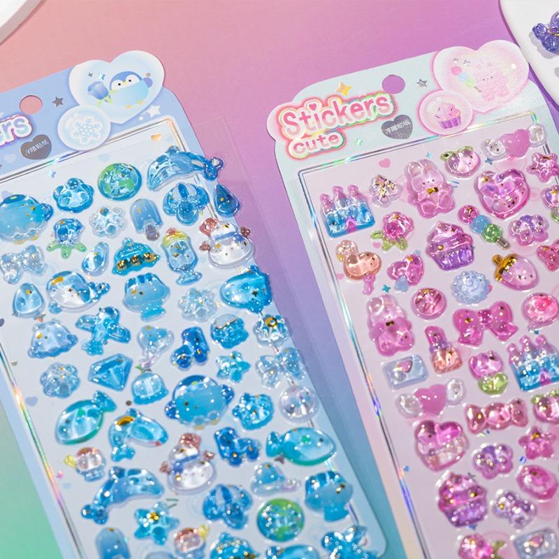 Cute Cartoon Jelly Color Scrapbook Journal Sticker DIY Decor Stationery Phone Case 3D Relief  Animal Sticker Student Supplies