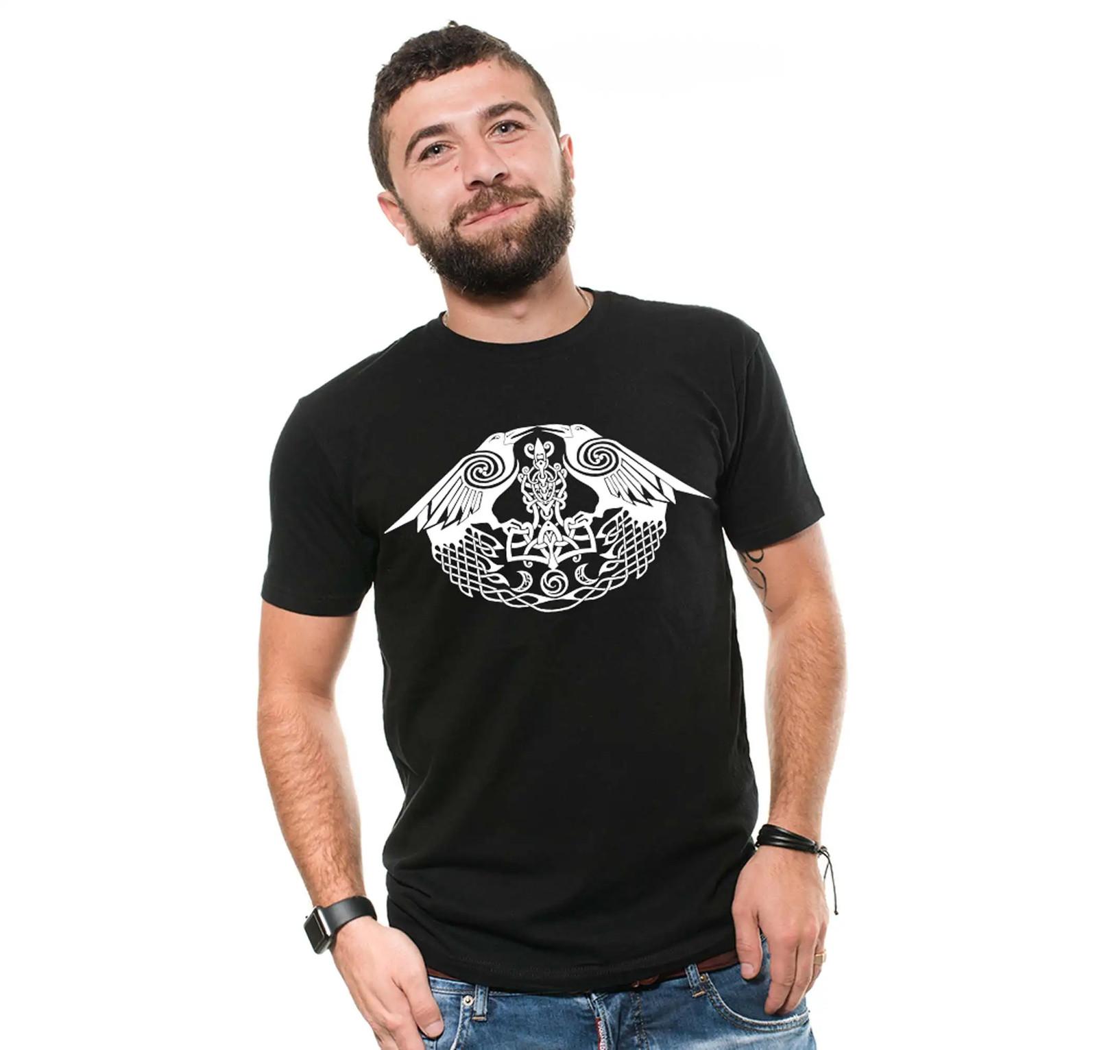Men s Viking Shirt Raven Odin Valhalla Shirt Mythology Tee Norse Nordic T-shirt 4XL