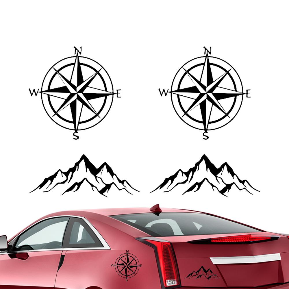 Car Hood Stickers Mountain Compass Car Door Decals Waterproof 4X Auto Decor Car Accessories RV Auto For Vehicles Sedan SUV