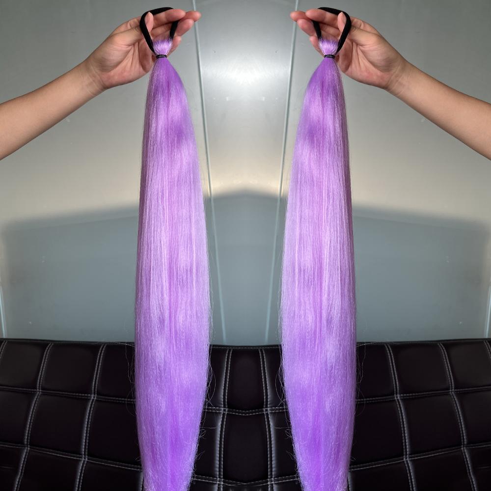 

Synthetic 2Pcs Straight Ponytail With Elastic Hair Tie Colorful Braiding Ponytail Hair Extensions Hair Accessories For Women