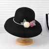 Hepburn Style Straw Hat Summer Elegant Straw Top Hat Seaside Beach Sun Hat Sun Protection Pearl Big Edge Hat