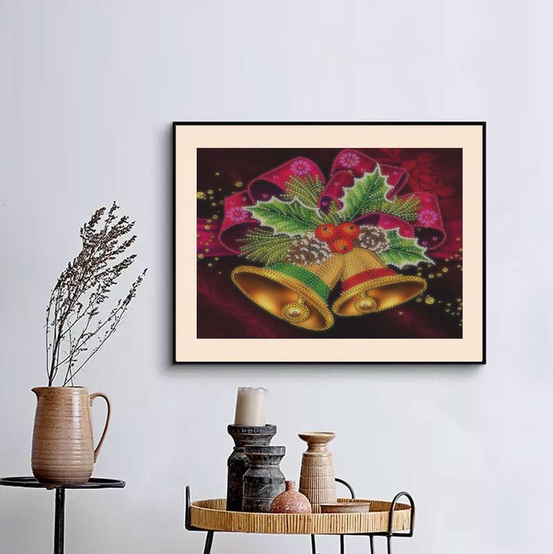 Diamond Painting Christmas Bell Pendant Full Round Diamond Embroidery Cartoon Mosaic Rhinestone Kit Decor For Home 30x40cm/12x16inch