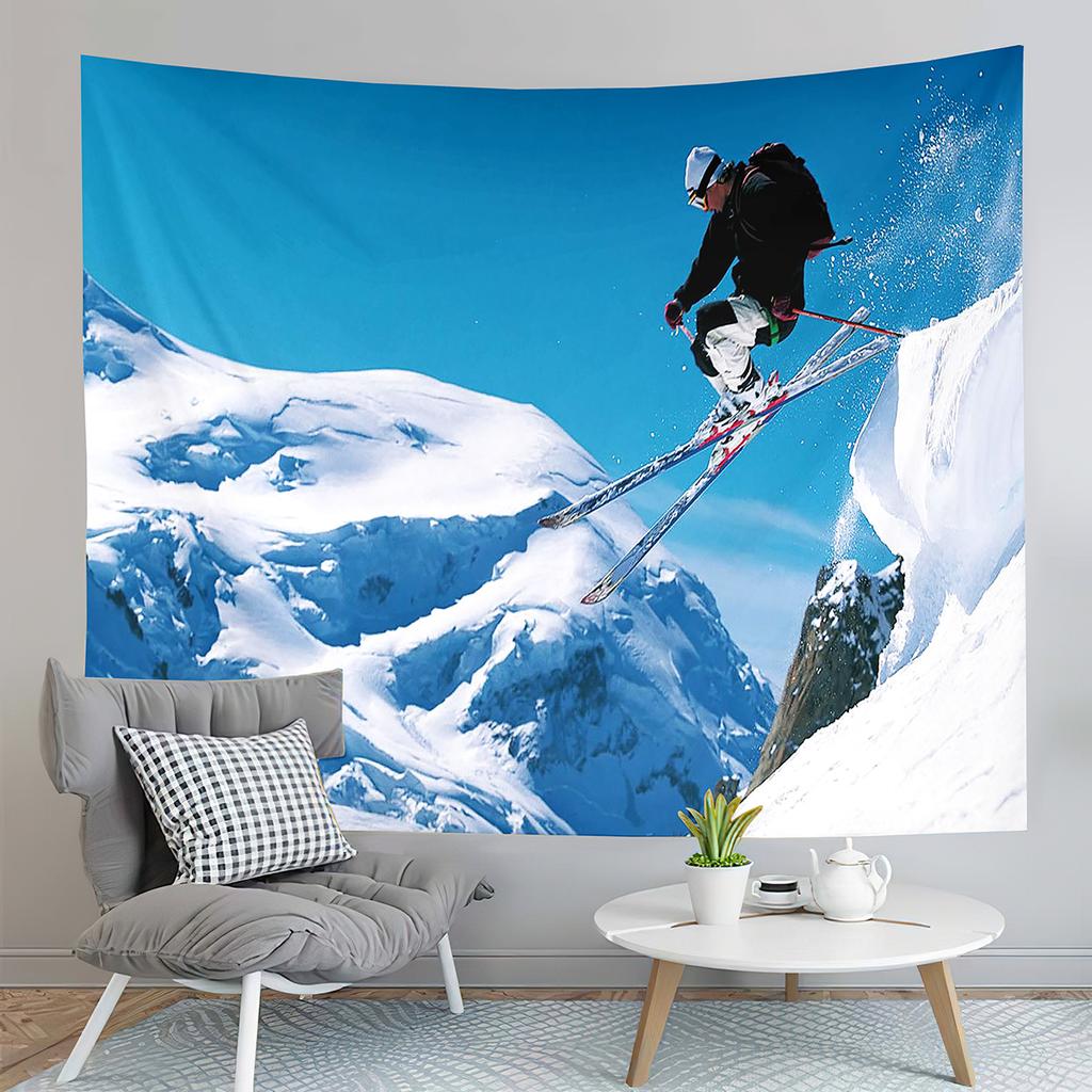 Winter Ski Tapestry Extreme Sports Hobby Tapestry Skiing Downhill Tapestry Home Living Room Bedroom Dorm Decor Background Cloth