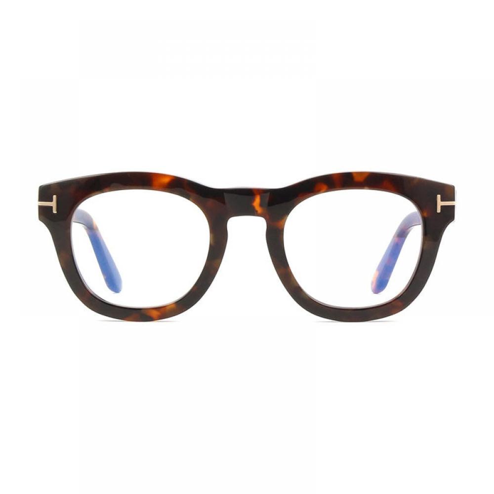 Tom Ford Eyeglasses Round Full Rim  Dark Havana Frame And Clear Blue Light Block