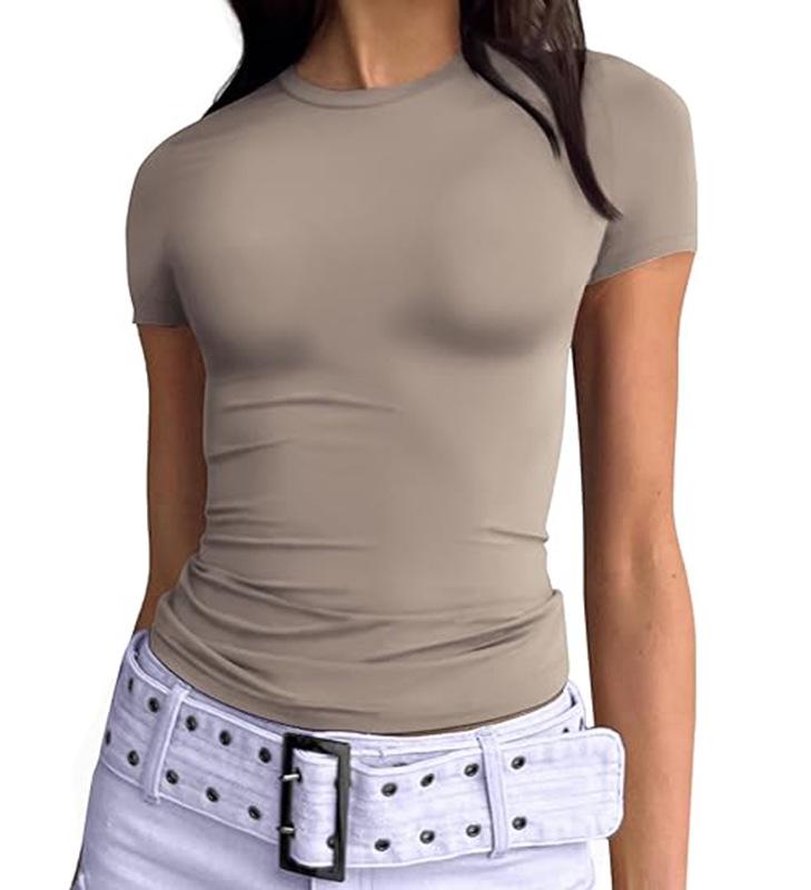 European and American Summer Women's Slimming Milk Silk Pullover T-shirt, Round Neck Fashion Top, High-end Women's Outerwear