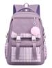 Maeau Backpack/Shoulder Bag for Girls, Elementary School Students, Waterproof, Large Capacity, Nylon Check, Korean Style, School-Style, Purple