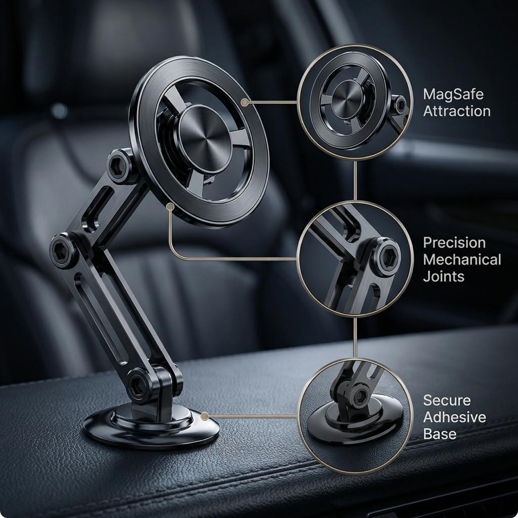 Car Phone Holder Metal Magnetic Foldable Adhesive Car Dashboard - Navigation Support