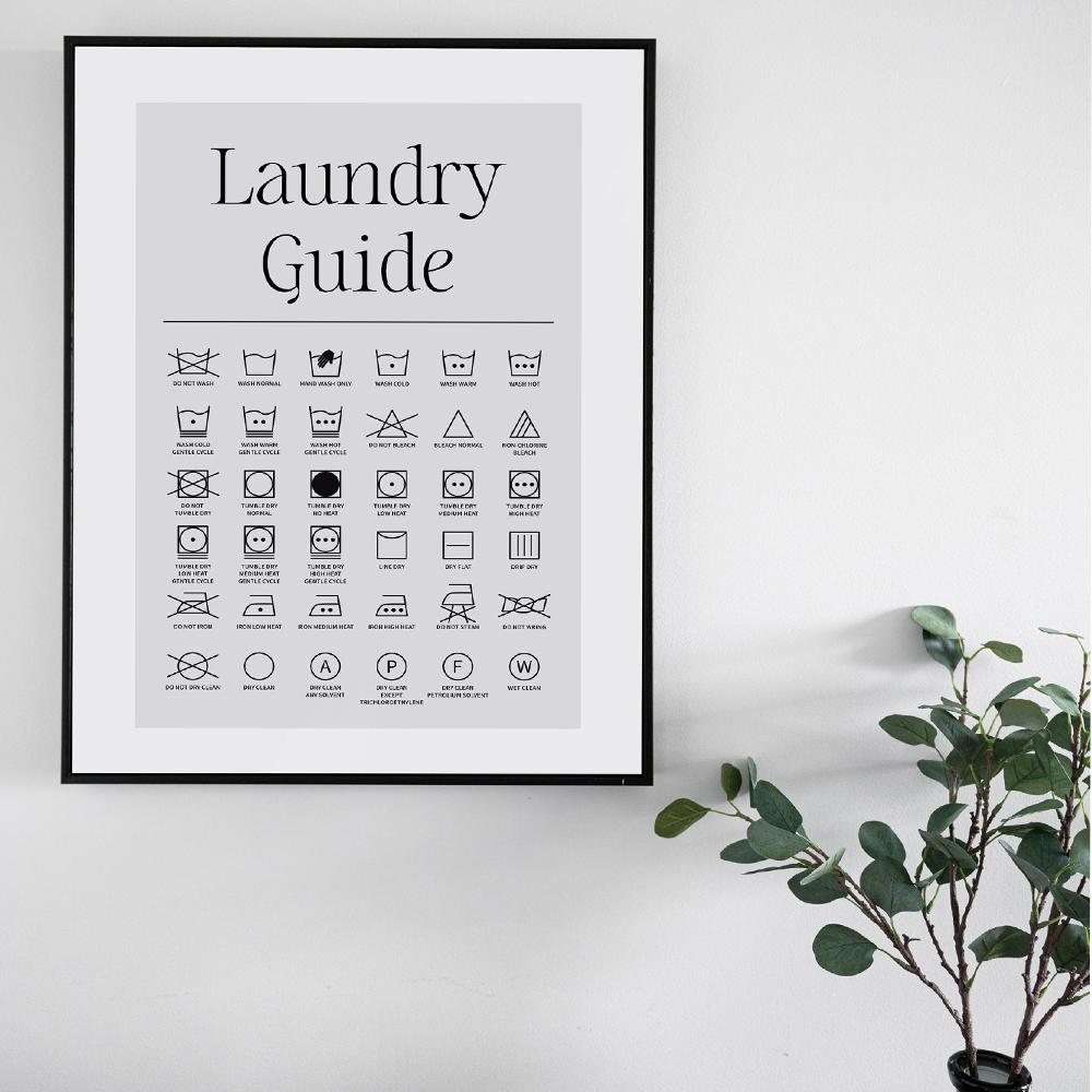 Ghid de spălătorie Pictură pe pânză Artă pe perete Simbol de spălătorie Imprimare poster Baie Diversă Poză minimalistă Decorare interioară