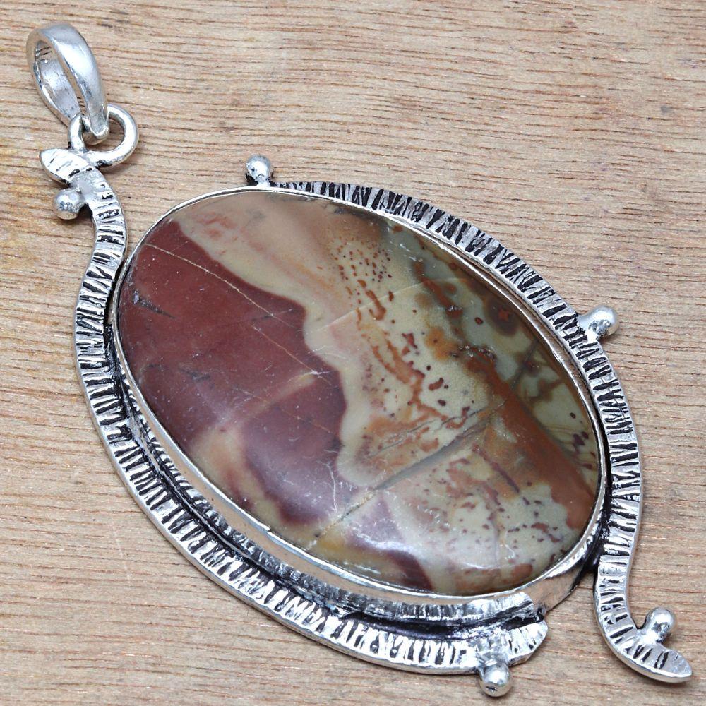 Necklace Design Jasper Gemstone Handmade Silver Jewelry 2.5"