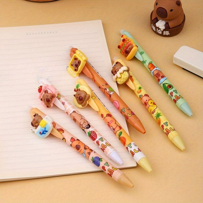 36pcs Cartoon Capybara Resin Patch Erasable Gel Pen, Cute Design, Press-type Hot Erasable Pen, Student Stationery Back-to-school season