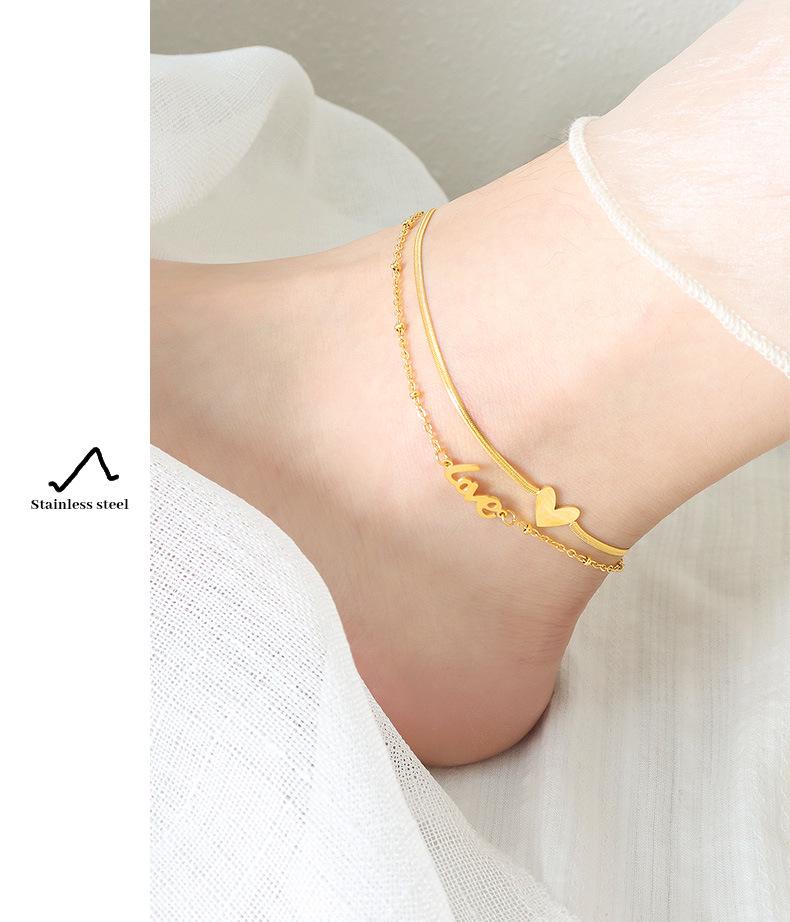 18k Gold Heart Titanium Steel Anklet - Vintage, Non-Fading Luxury Foot Chain for Women