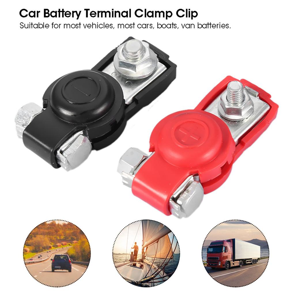 2Pcs Universal Car Battery Terminals Cable Terminal Clamps Connectors with Protective Cover