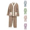 Damen Langarm Flanell Verdickt Warm Hausanzug Strickjacke Set für Oberbekleidung