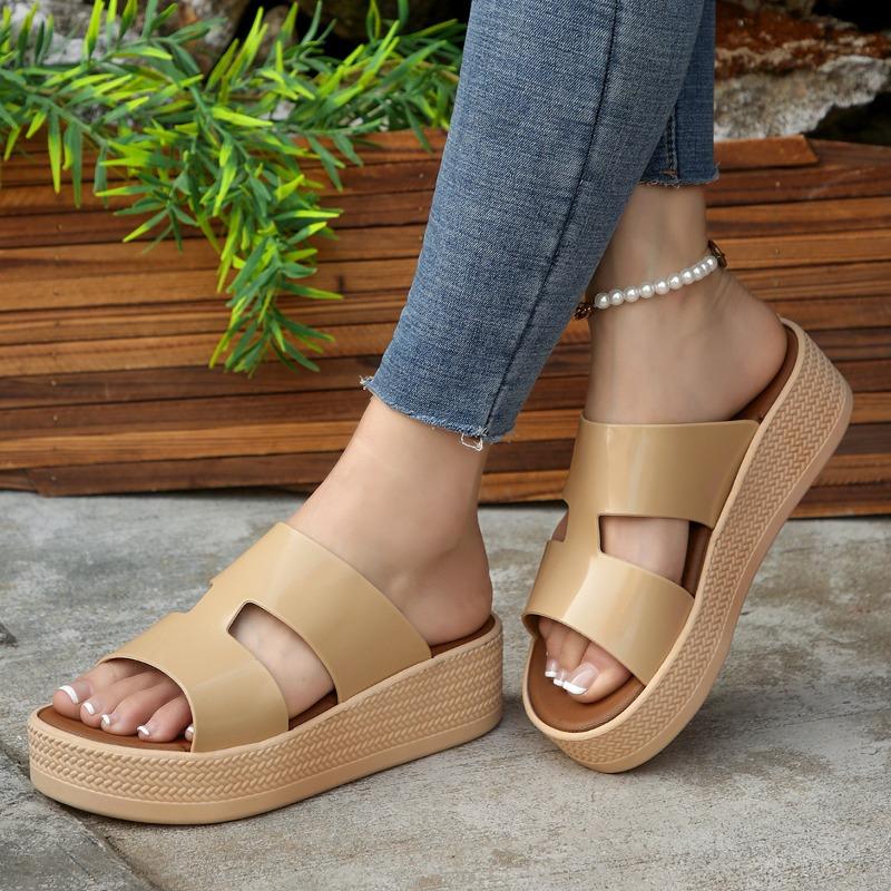 Fashion Ladies Fashion Slippers Mid Heel Anti-slip Round Head Shoes for Women Sense of Luxury Open Toes Comfortable