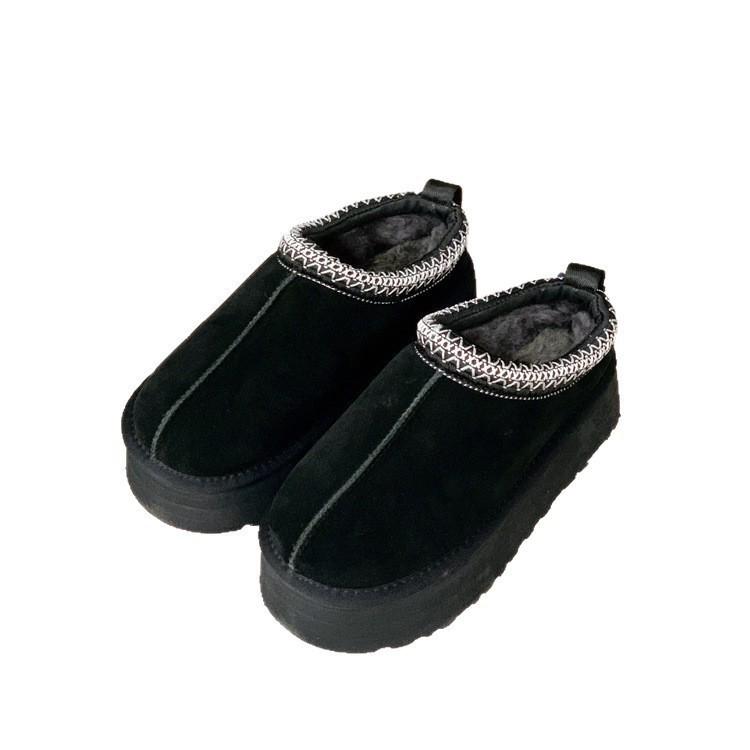 Sangpo Ethnic-Style Women's Winter Boots - Leather & Fur, Thick Sole, Height-Boosting, Velvety Warmth, Cotton Lining