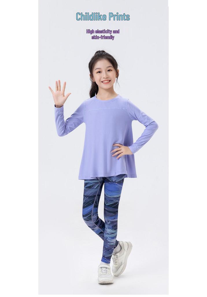 Completo Fitness da Bambina con Pullover a Maniche Lunghe Asciugatura Rapida e Leggings Squalo