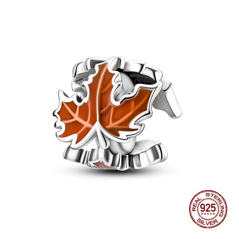 Charms Copper Fits 3Mm Original Bracelet Womens New In Autumn Sunset Maple Leaves Charms Beads Diy Fine Jewelry Gift