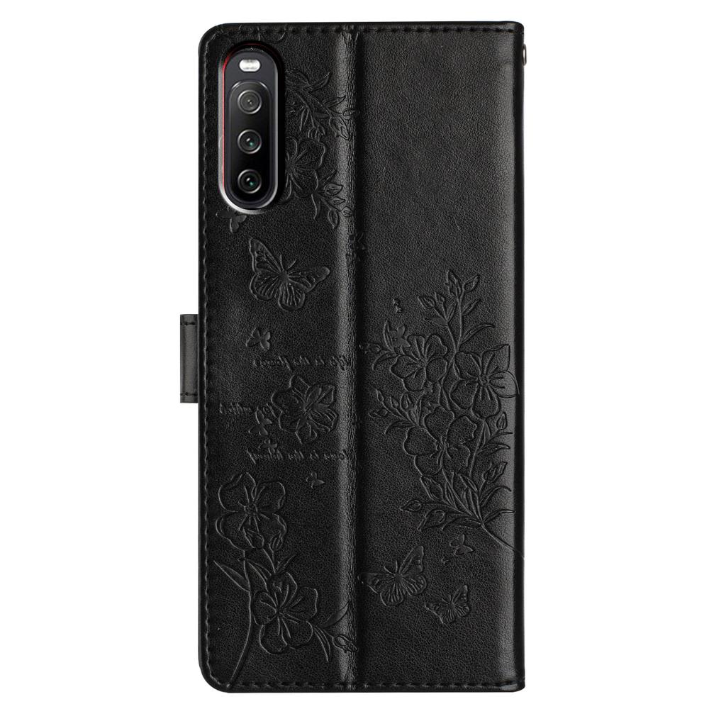 Etui portfelowe dla Sony Xperia 10 V Skóra z nadrukiem motyla i kwiatów Podstawka Pokrowiec na telefon