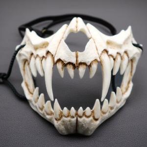 Masque d'Halloween Dents de Tigre Os Plastique Visage d'Horreur Style Japonais Cosplay Fête Accessoire de Costume Effrayant