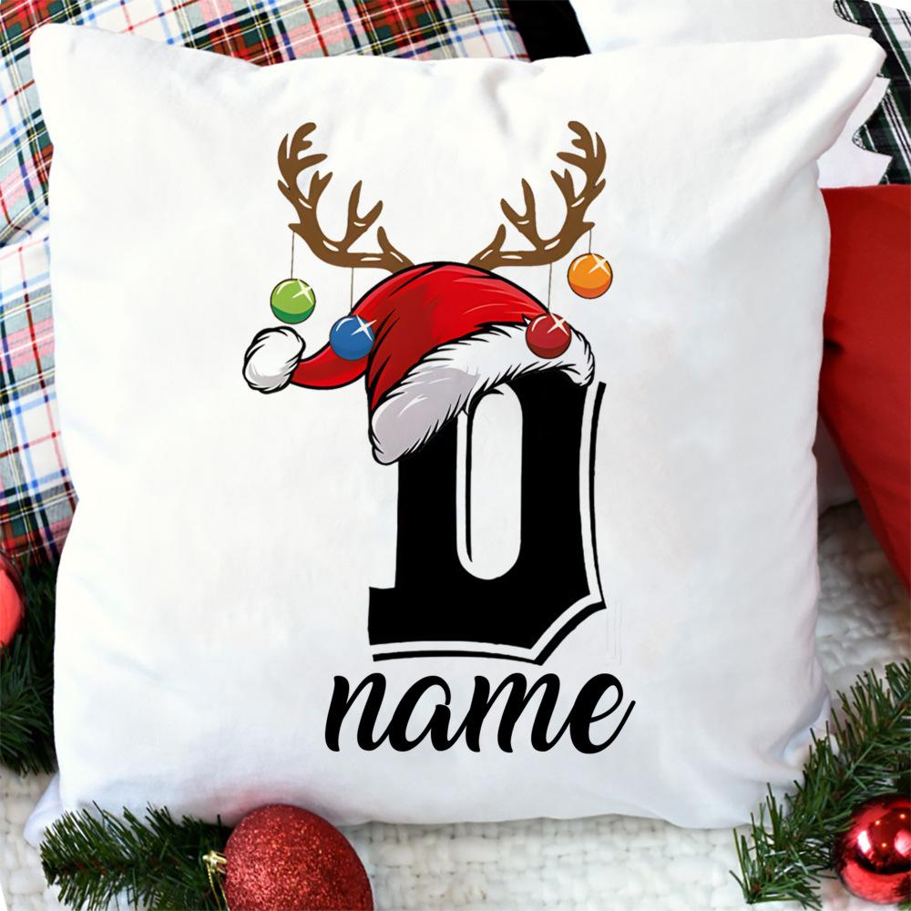 Personalised Christmas Pillow Case Initial with Name Cushion Cover Xmas Party Decor Home Pillowcase Xmas Gift for Family Friends