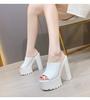 2025 Super High Heel Thick Heel Sandals 14CM Waterproof Table Fish  Slippers Outer Wear Versatile Women's Shoes ZYW-831-20