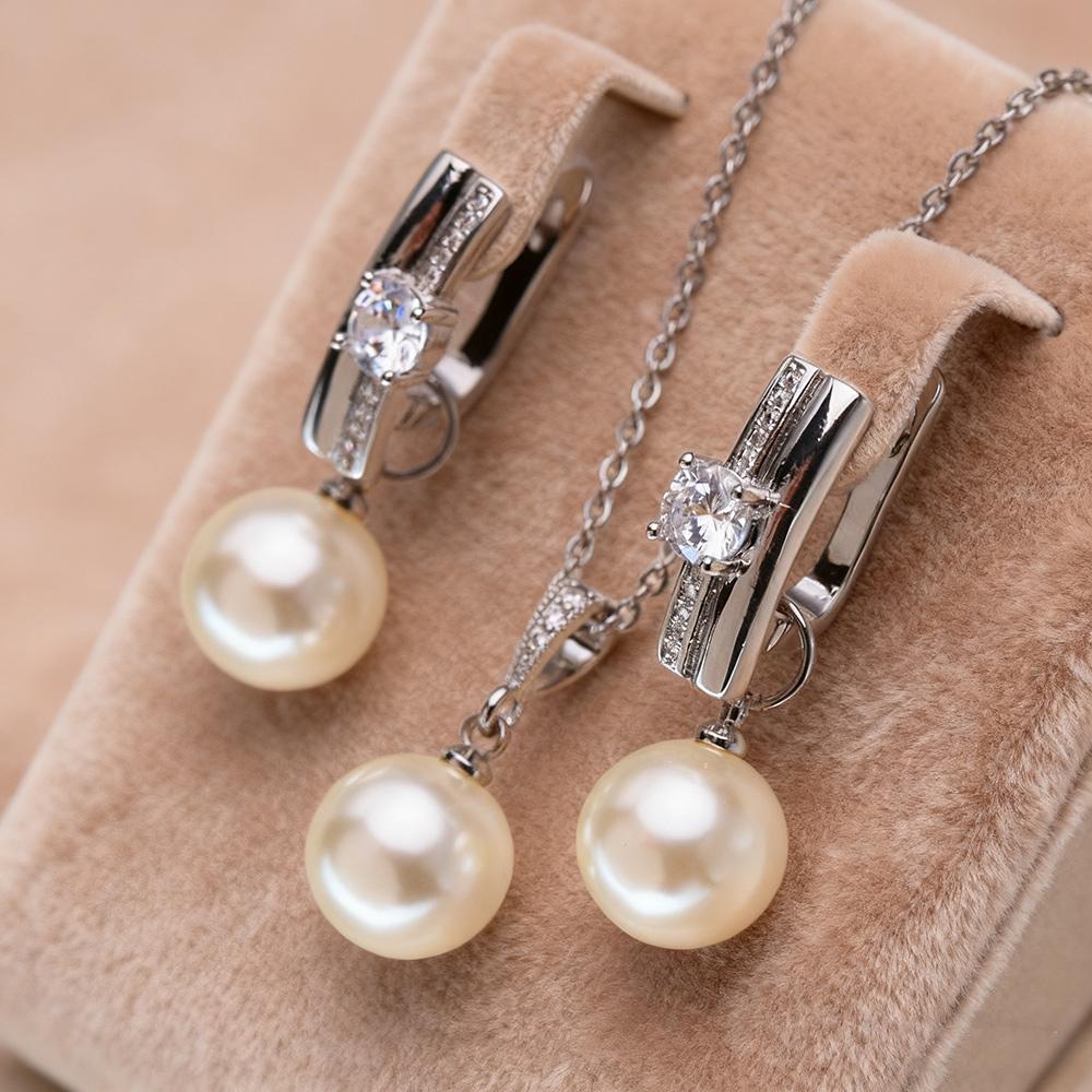 Leaf Imitation Pearl Necklaces Earrings Sets For Women Fashion Flower Cubic Zirconia Pendant with Chain Birhday Gift