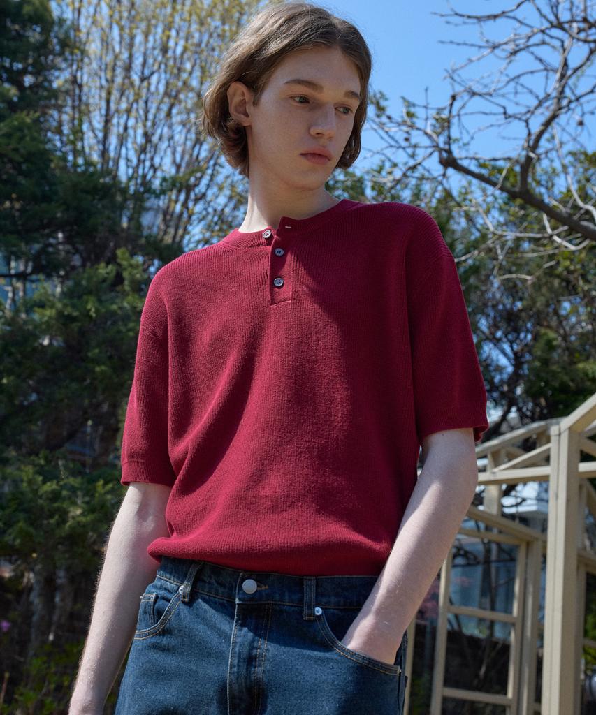 Wednesday Oasis Cool Washable Henley Neck Half Knit_6 Colors