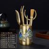 Hand-Painted Brass Tea Ceremony Six Tools Set Japanese Style Gongfu Accessories Teaspoon Tongs Pick