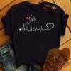 Women T Shirt Cat Heartbeat Print T Shirt Casual Valentine's Day Tshirt Women Fashion Black T Shirt Female Cute Graphic Tee Tops