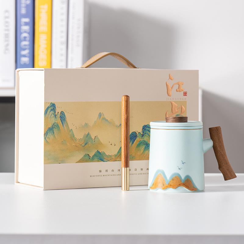 High-end business gift set Light luxury office water cup Guochao leader father teacher Mid-Autumn Festival gift