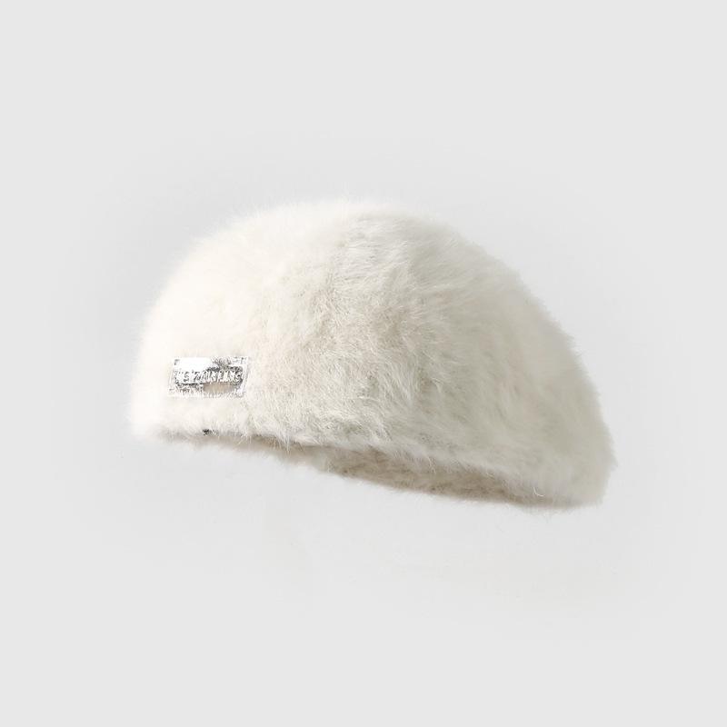 Autumn and Winter Warm Rabbit Fur Hat Women's New Anti-wearing Beret Retro Versatile Dual-purpose Forward Hat Solid Color Painter