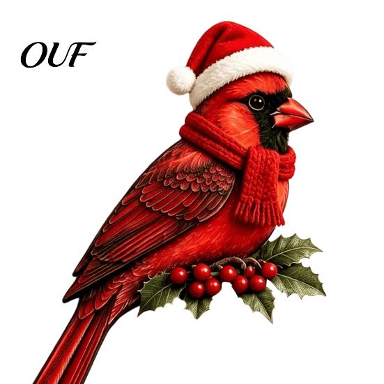 Winter Bird Door Ornament Wooden Topper, Cute Christmas Corner Statue, Woodland Animal Frame Red Art Sign for Holiday Home Wall Window Decor,