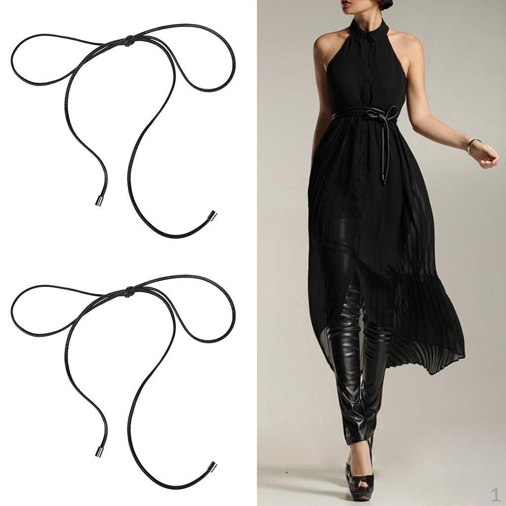 

2 Девушки ПУ Кожа Тонкий Узкий Ремень Женский Веревка для Платья Пояс Черный